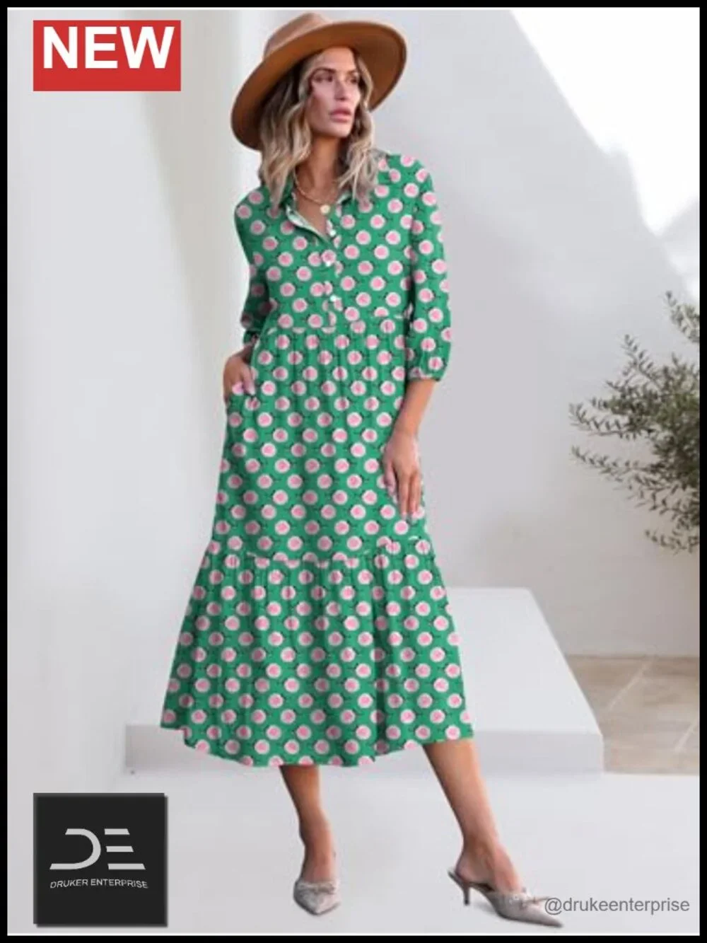 Women's 3/4 Puff Sleeve V-Neck Floral Boho Maxi Dress Casual Beach Vacation